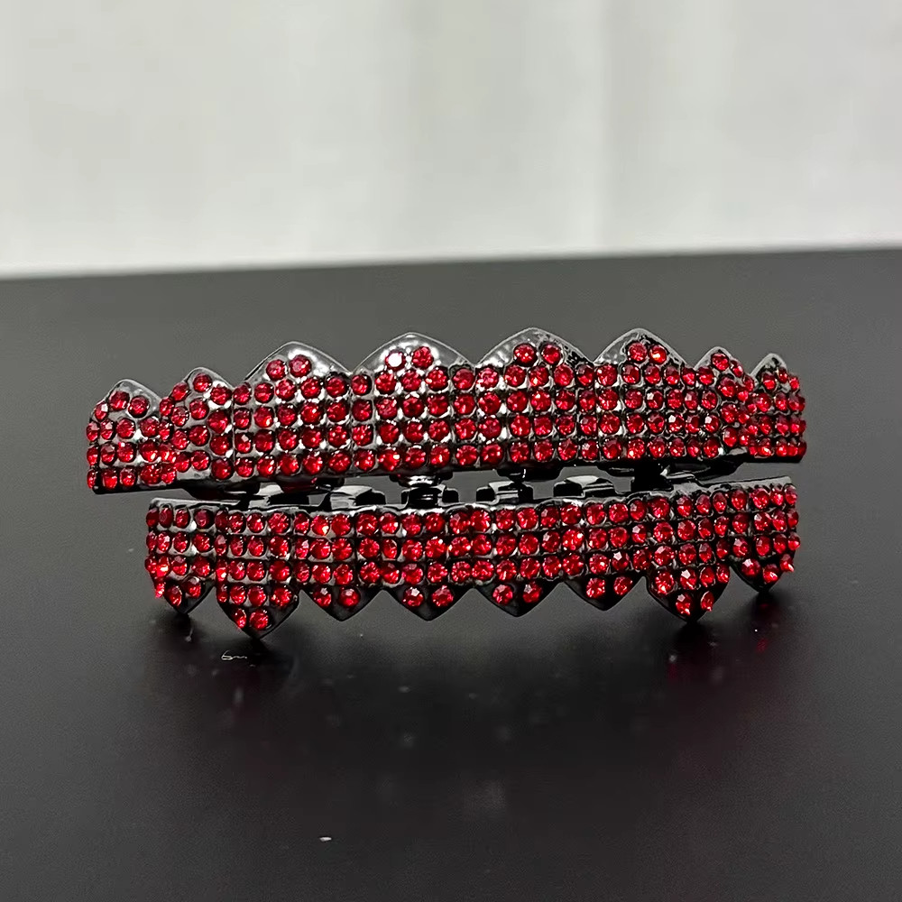 Red Zircon Gothic Grillz Fangs Hip Hop Teeth Caps Halloween Jewelry forMen Women