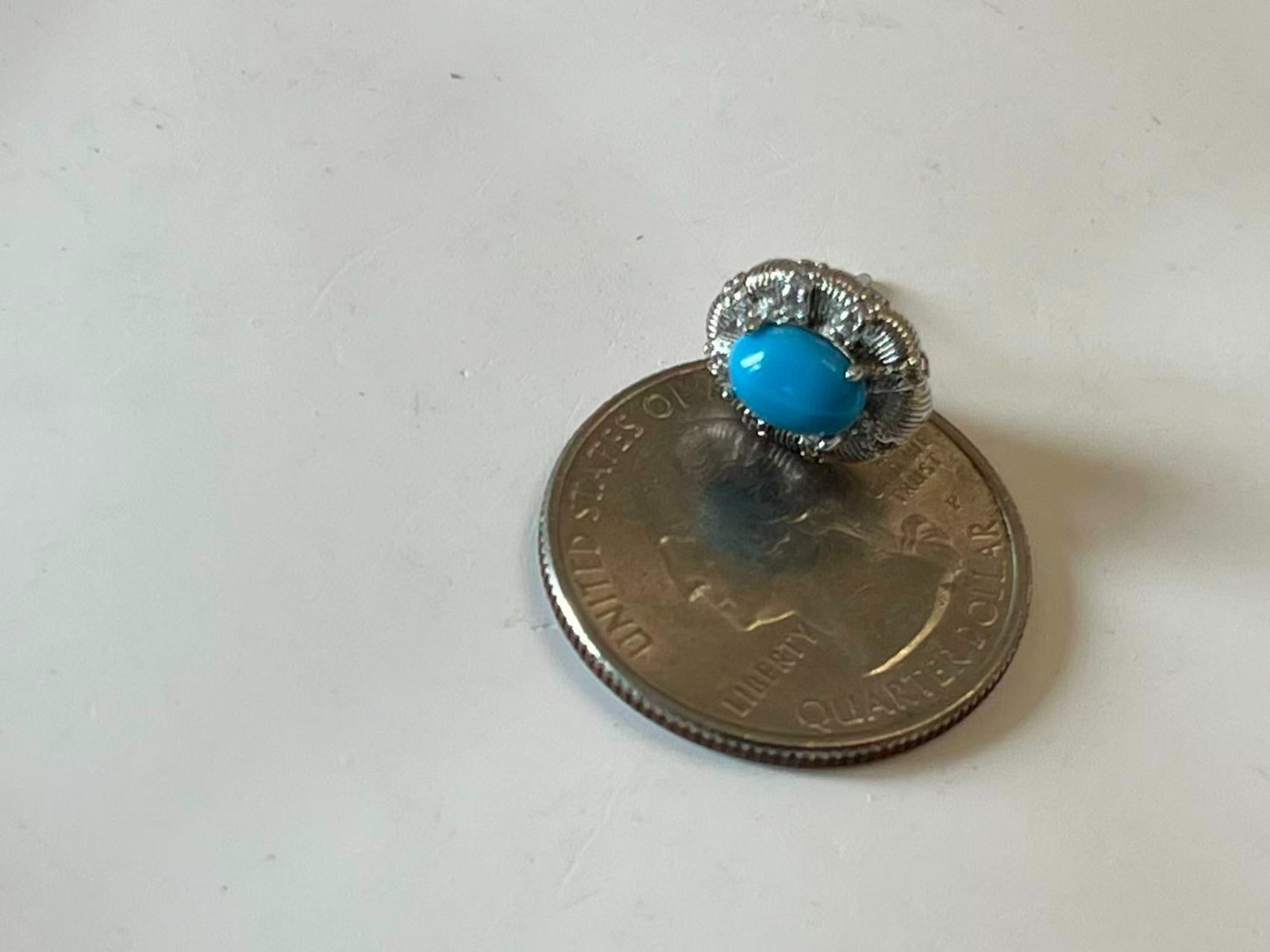 White Gold-plated Oval 5x7mm Turquoise Stud Earrings 925 Silver