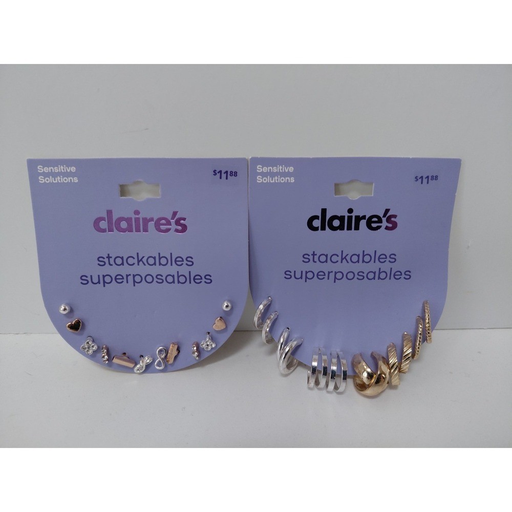 LOT of 2 Claire’s Earrings Packs Stackables Superposables 10 Pairs NEW