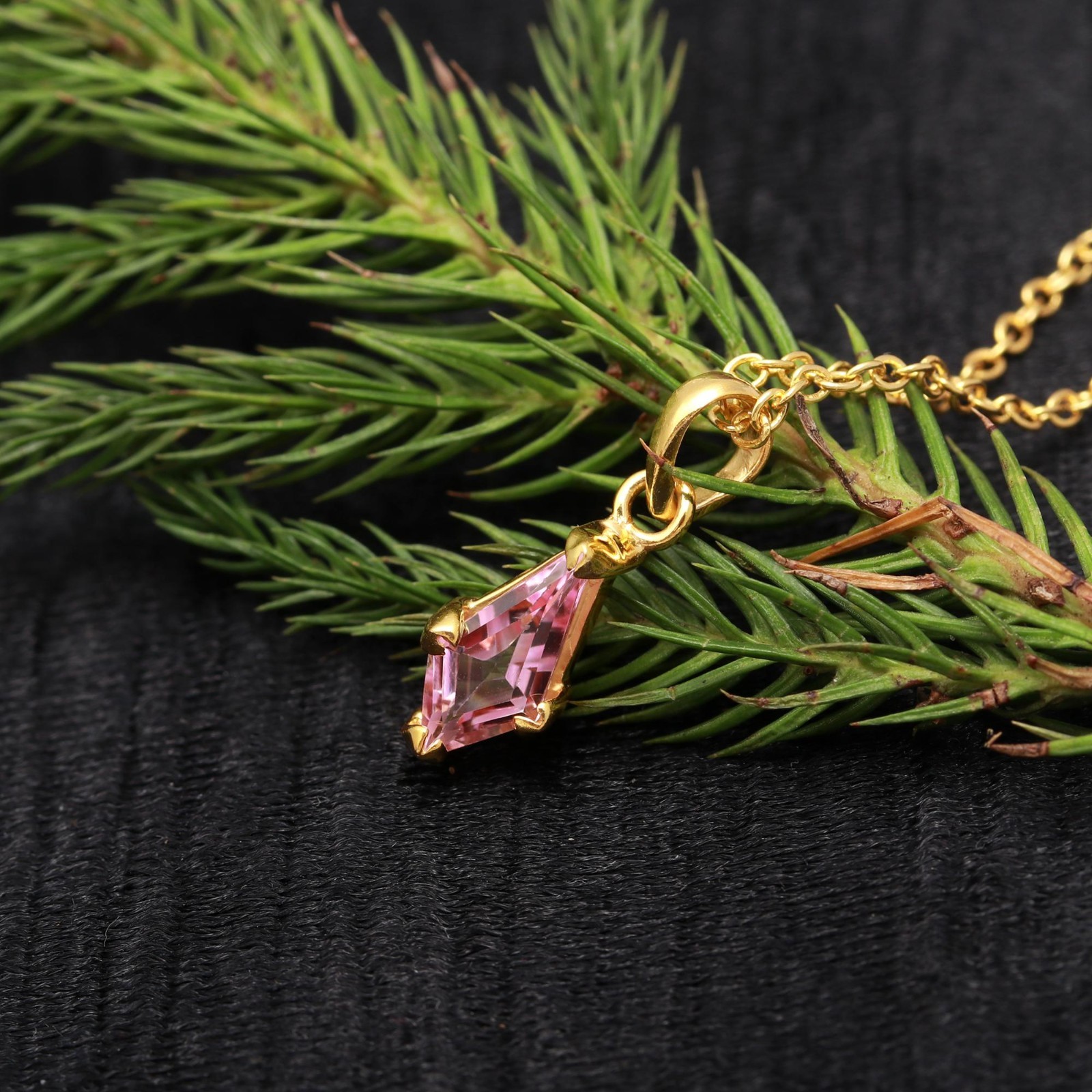 Natural Pink Topaz Kite Necklace Gold Fill 925 Sterling Silver Handmade Jewelry