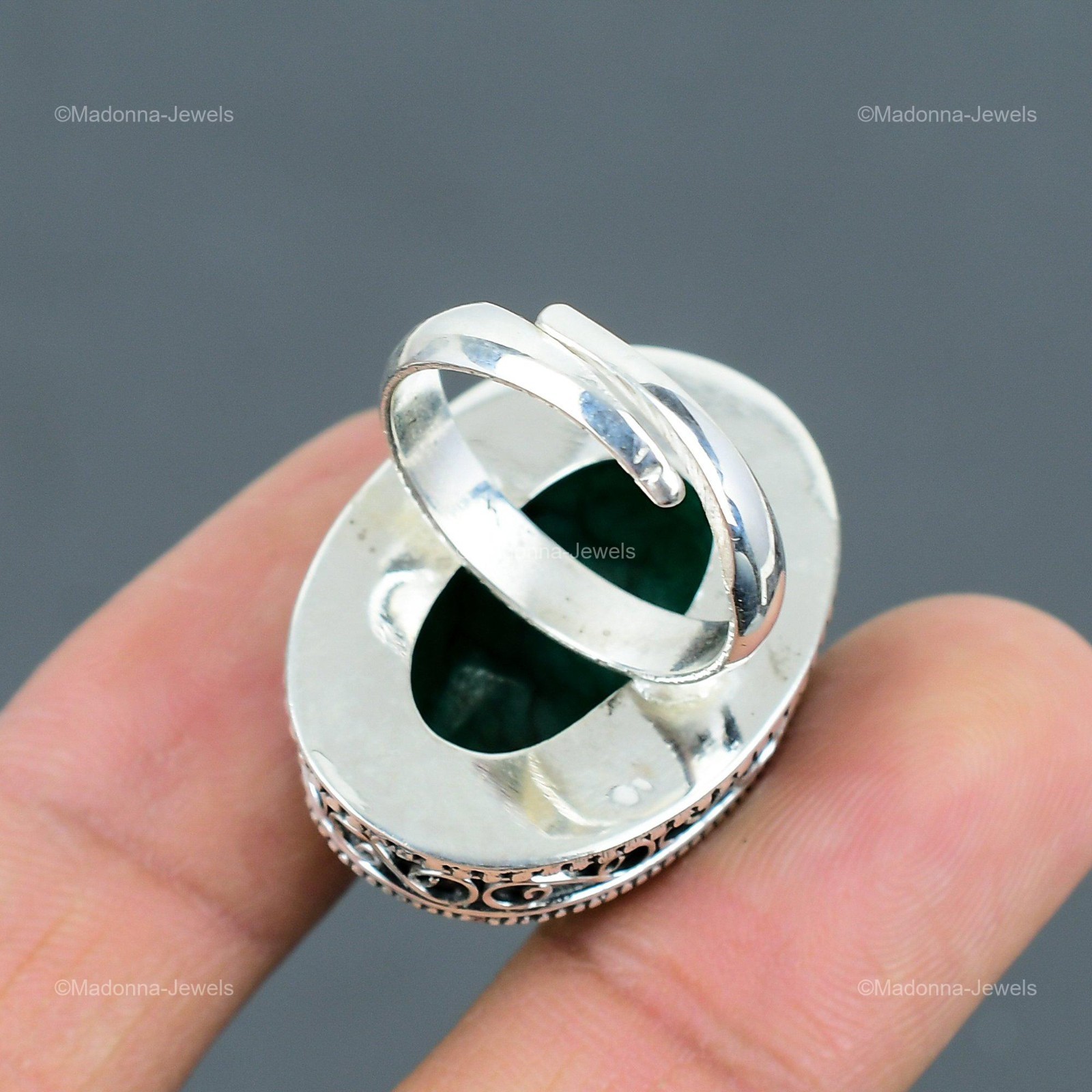 925 Sterling Silver Zambian Emrald Stone Birthday Statement Vintage Ring Jewelry