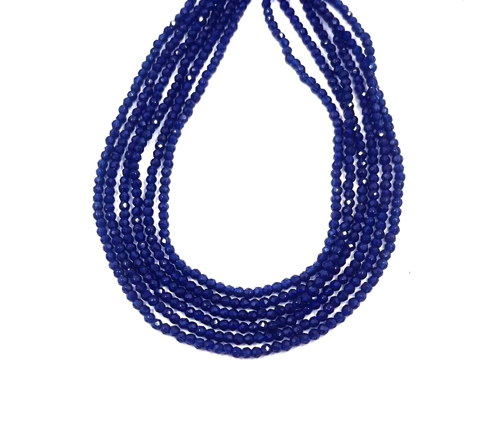 2mm Tiny Firepolish Glass Faceted Opaque Cobalt Blue Round Beads full strand