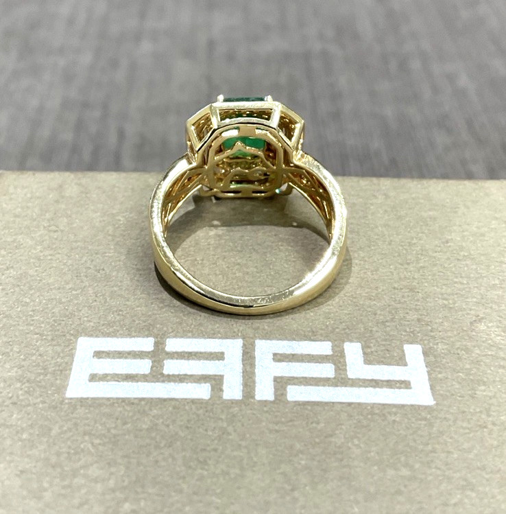 EFFY Emerald Diamond Double Halo 14k Yellow Gold Ladies Cocktail Ring
