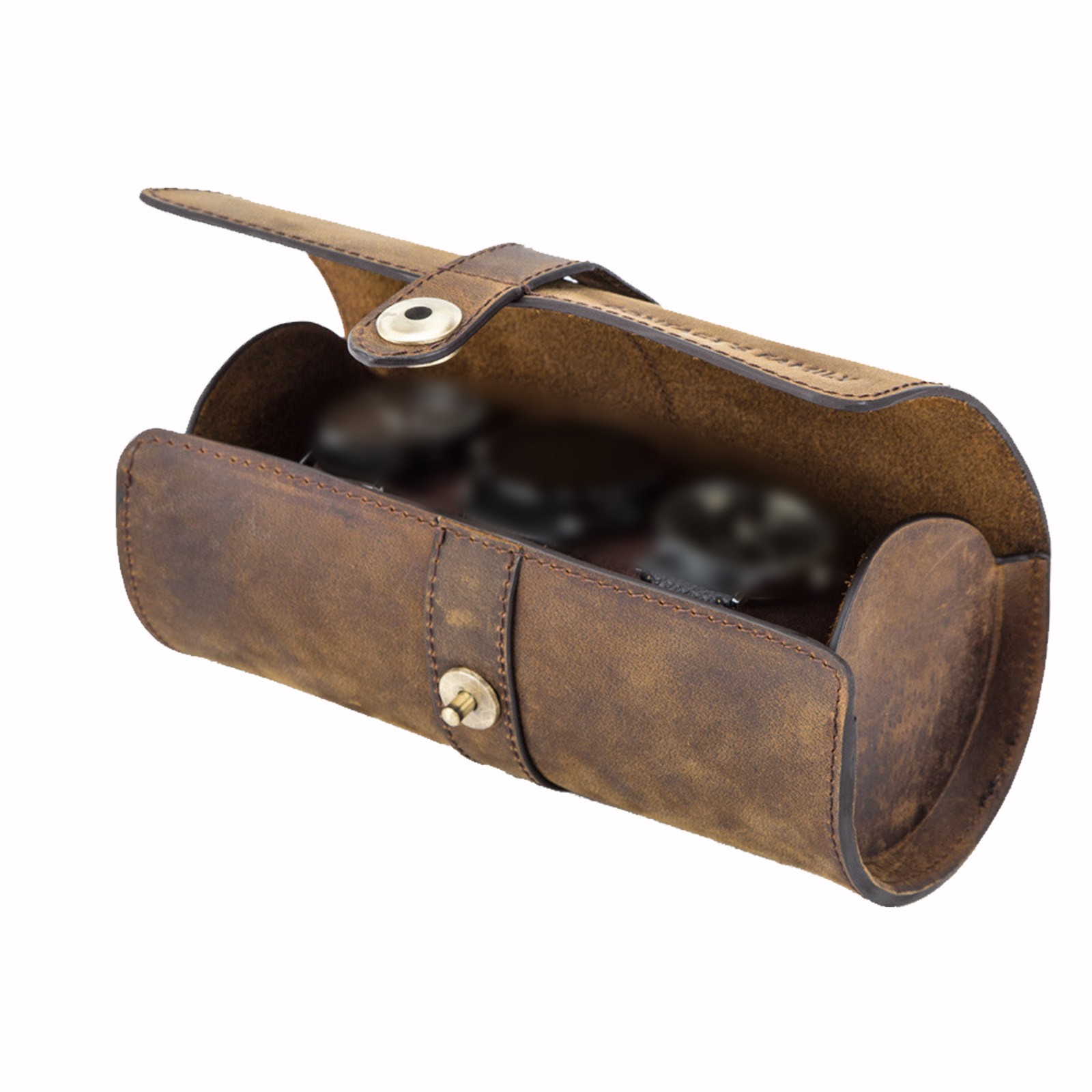 Genuine Leather Watch Roll Travel Box 3 Slot Wrist Watches Display Storage Case
