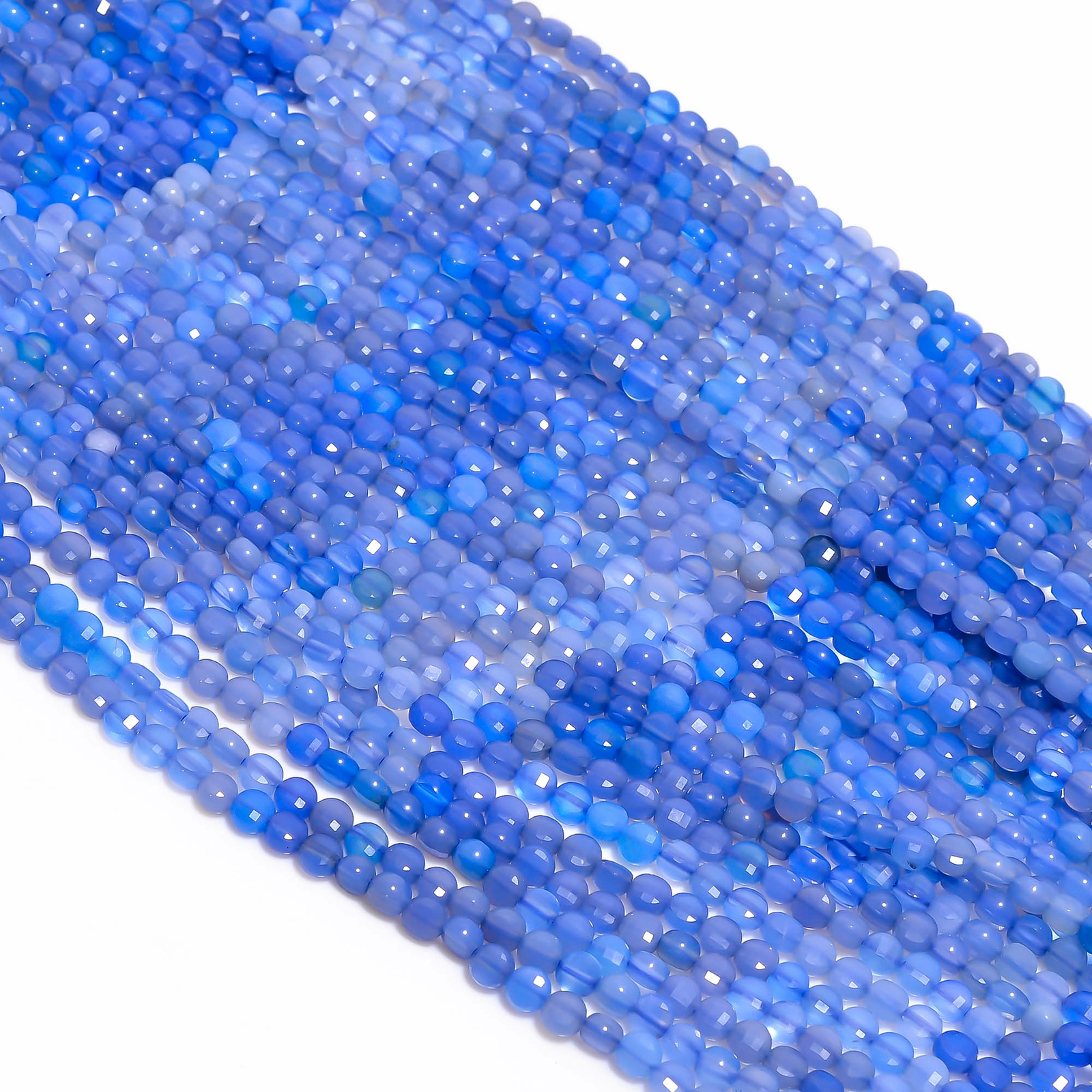Natural Blue Chalcedony Gemstone Coin Shape Faceted Beads 4X4mm Strand 13″ EB173