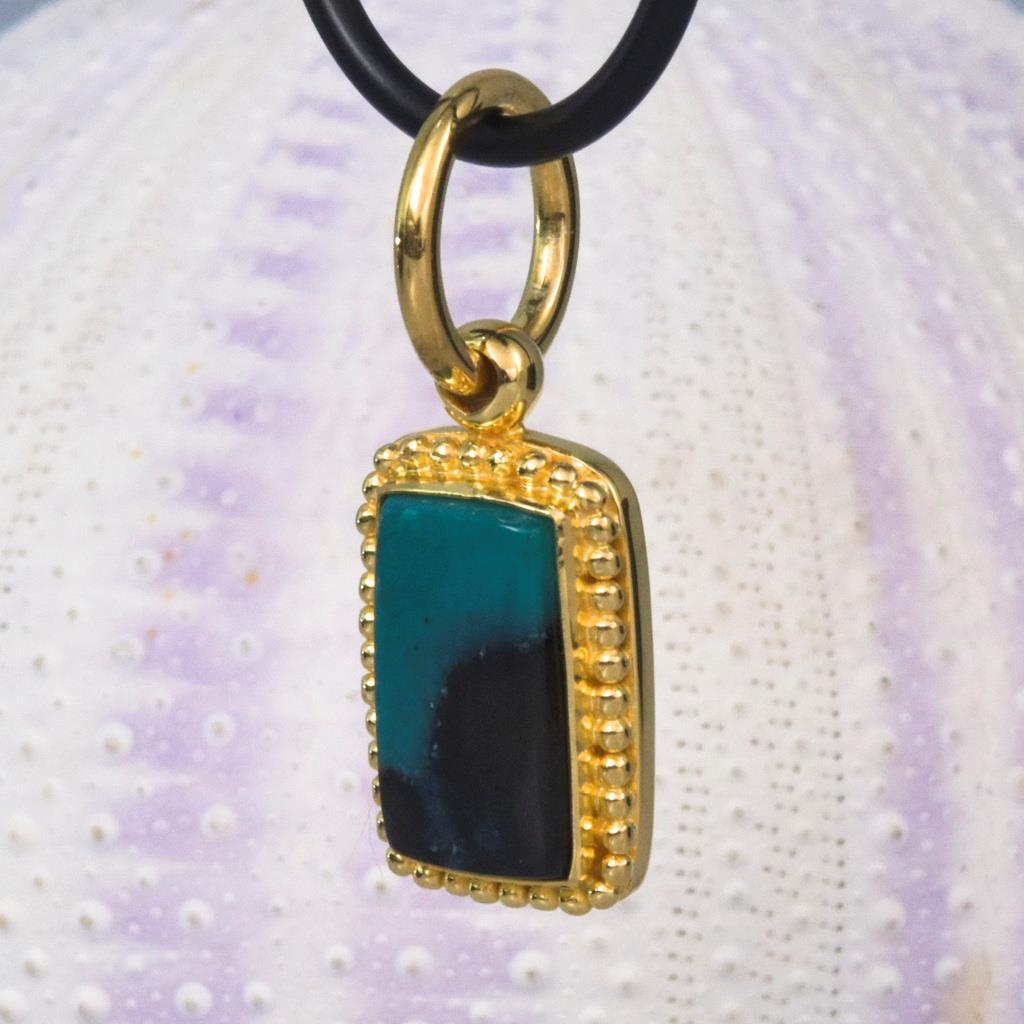 Granulation Pendant Gold Vermeil Sterling Gem Silica Chrysocolla Cabochon 3.97 g