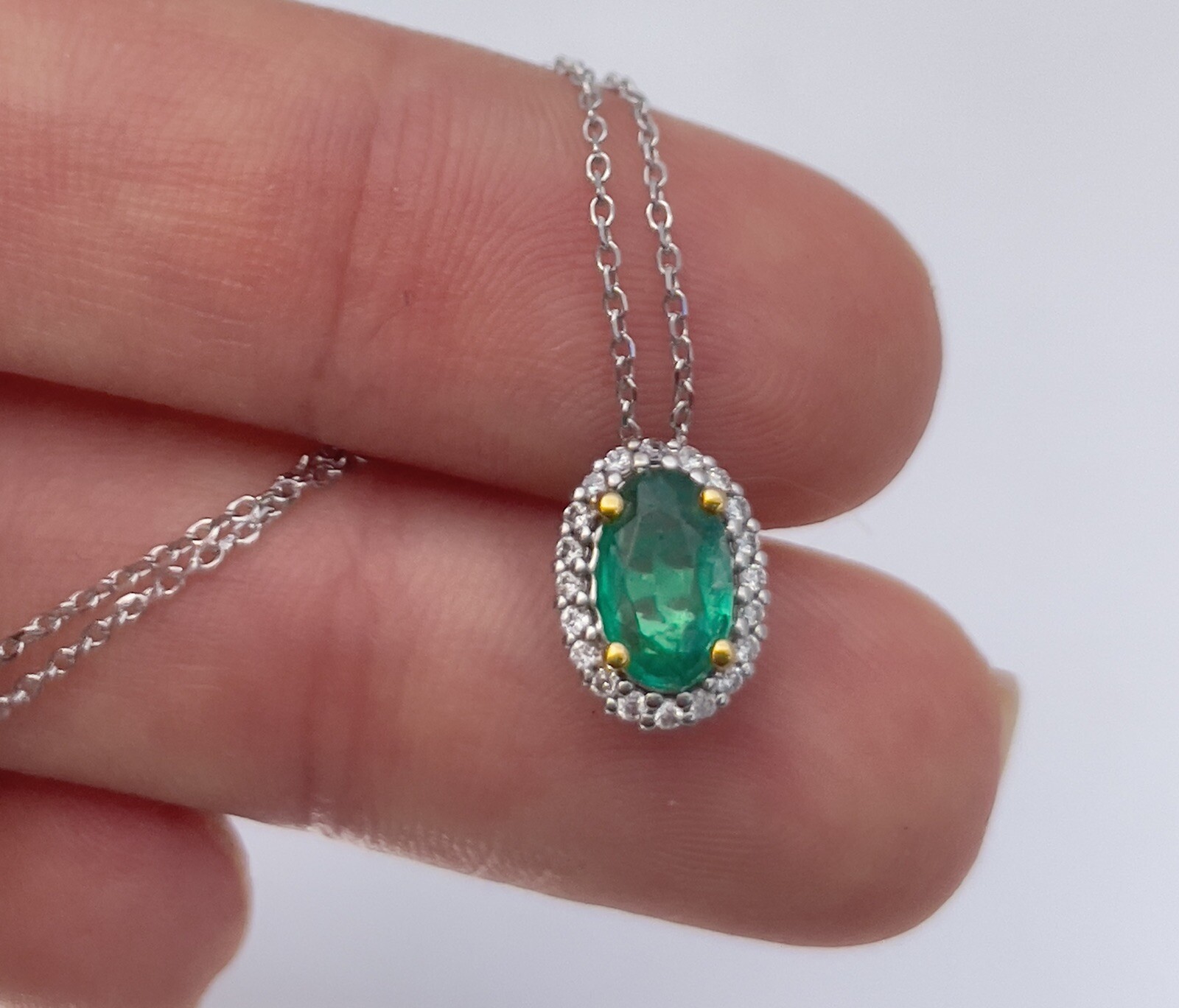 NATURAL Certified Emerald Diamond Pendant 0.88cttw Neon Green 14K White Gold NEW