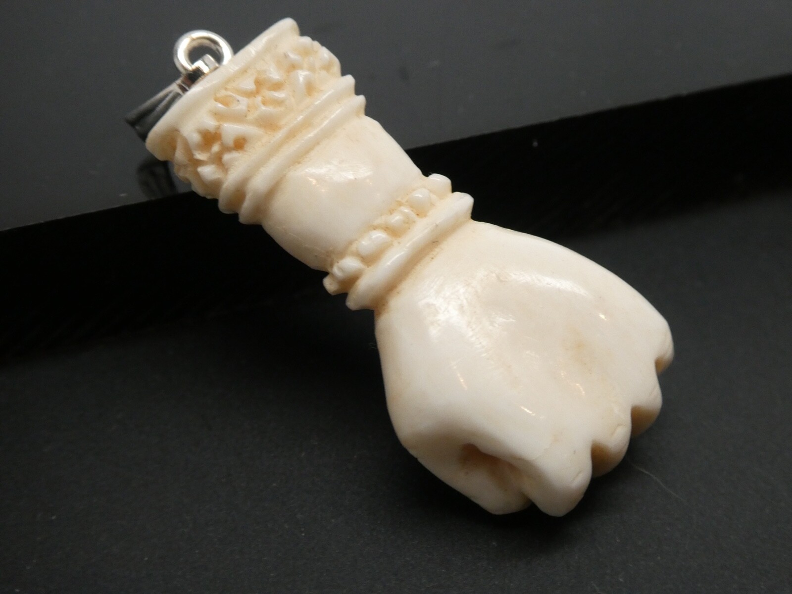 Victorian Style Bubalus Bubalis Bone Fist Hand Protection Lucky Amulet Pendant