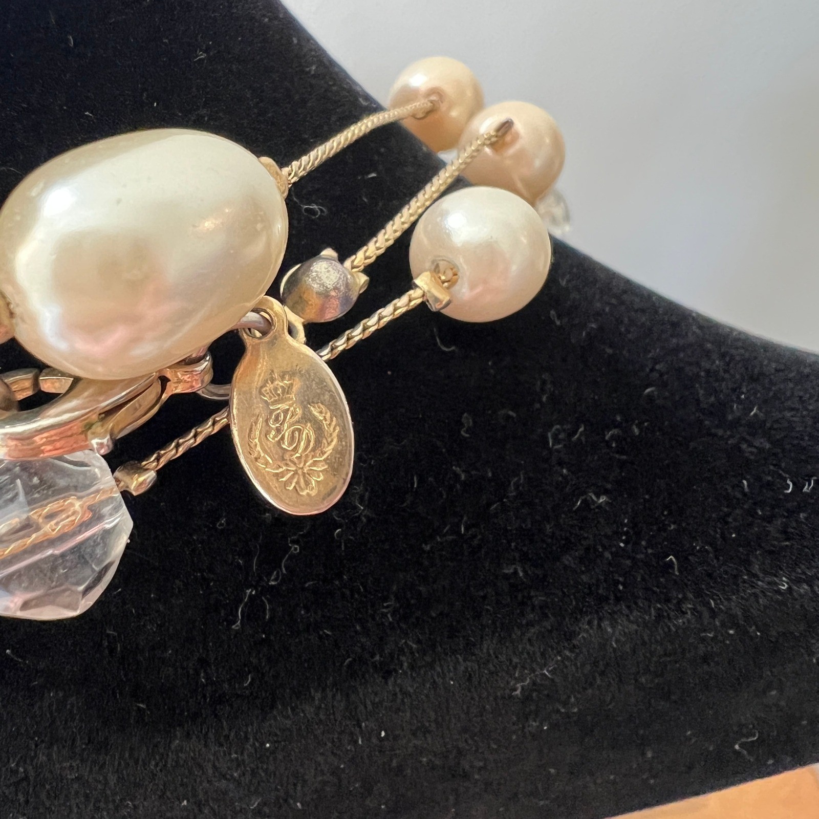 Beaded Station Necklace Faux Pearl Glass White Cream Premier Designs 68″