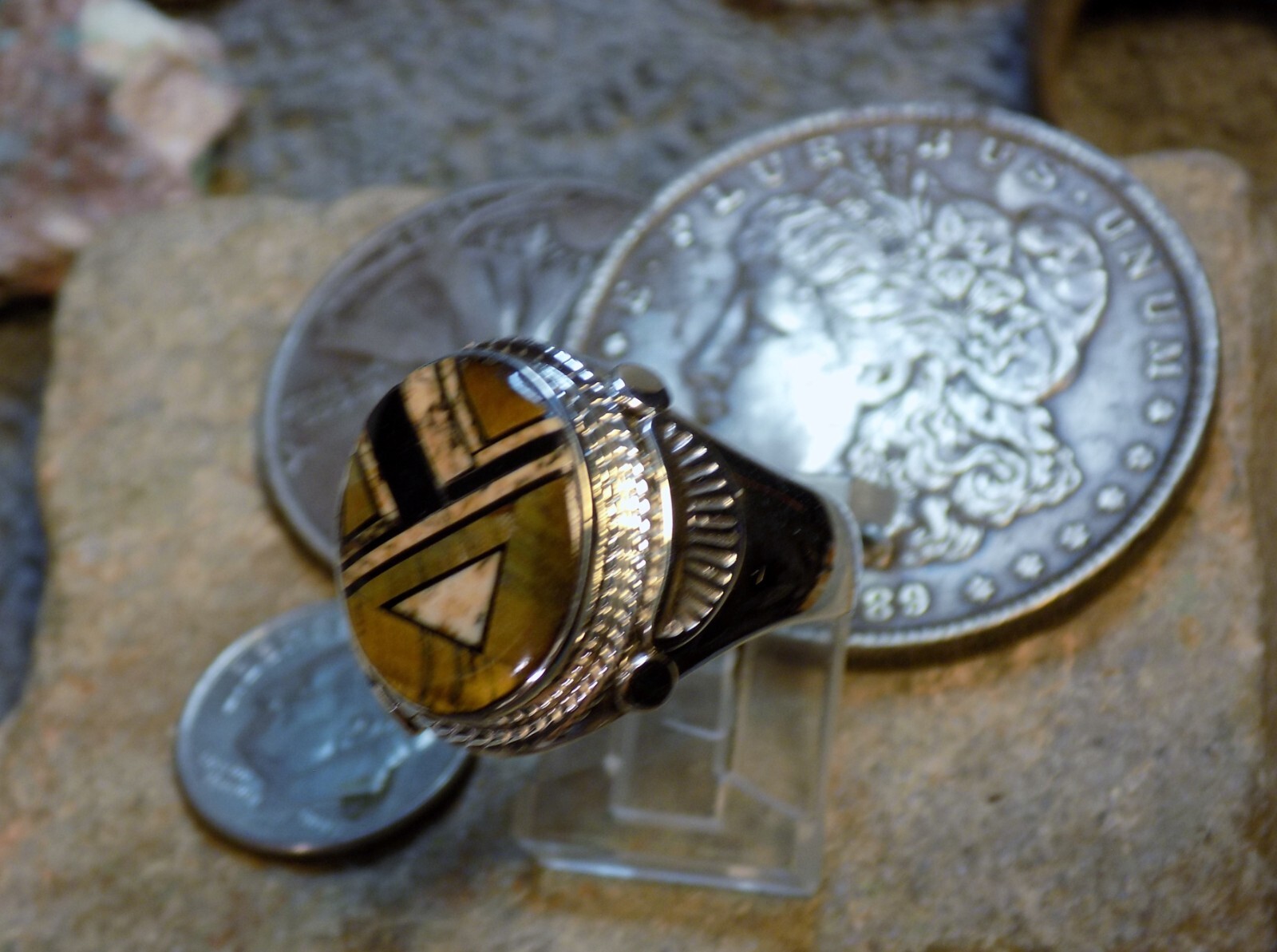 Sterling Multi Stone Inlay Navajo Mens/Unisex Ring Alfred Tsosie Size 11 1/2
