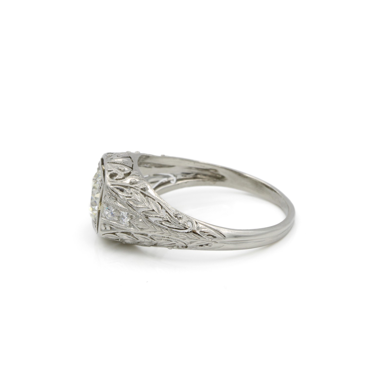 Art Deco Die Struck 950 Platinum .80ctw Diamond Sz 6.25 ring #E170399-1