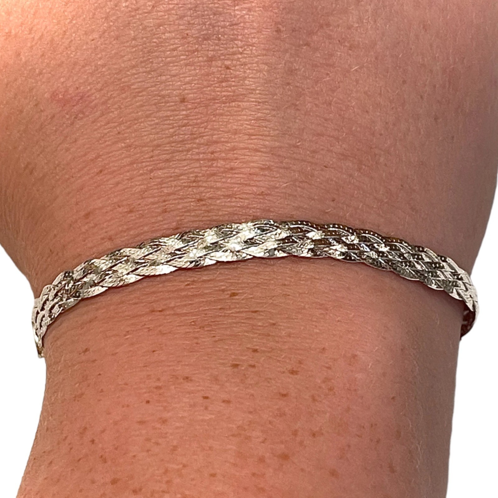 925 Sterling Silver Herringbone Bracelet Italy Adjustable Slider for Women