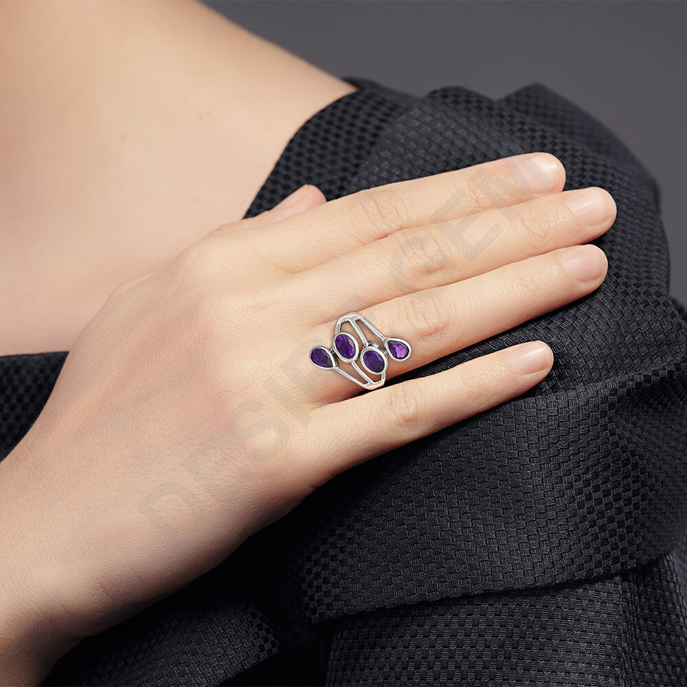 Sterling Silver Multi Gemstone Pear, Oval Shape Statement Ring for Women AGR1024