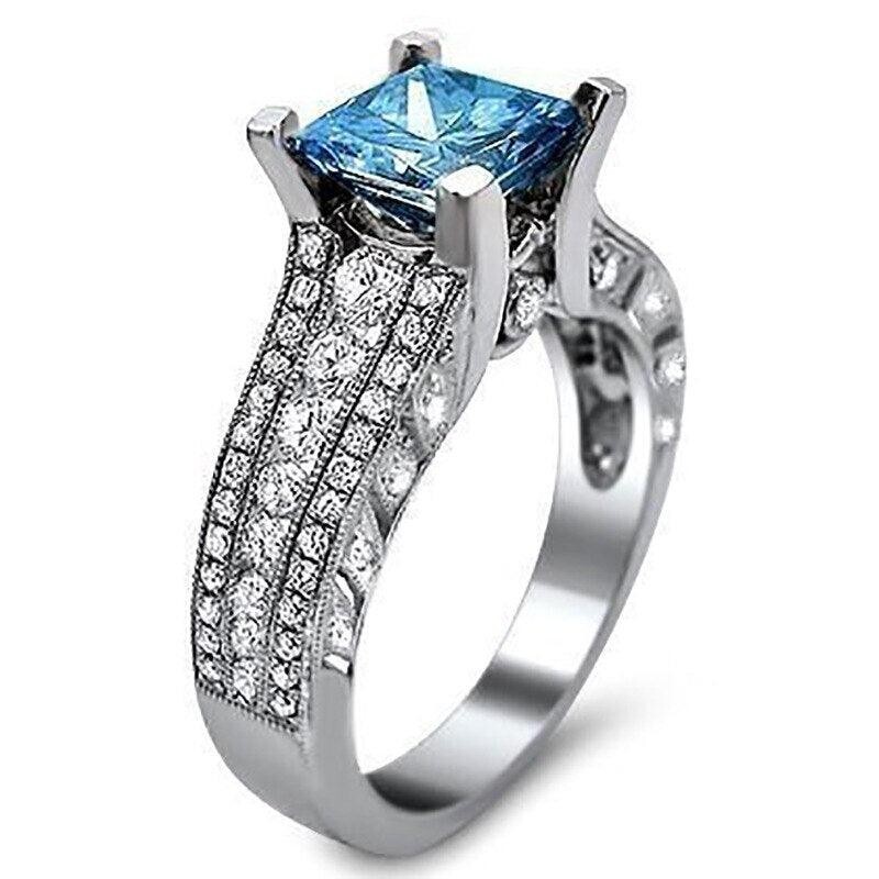 2.15 CT Blue Simulated Diamond Rings Silver Plated Bridal Valentine Gifts Ring