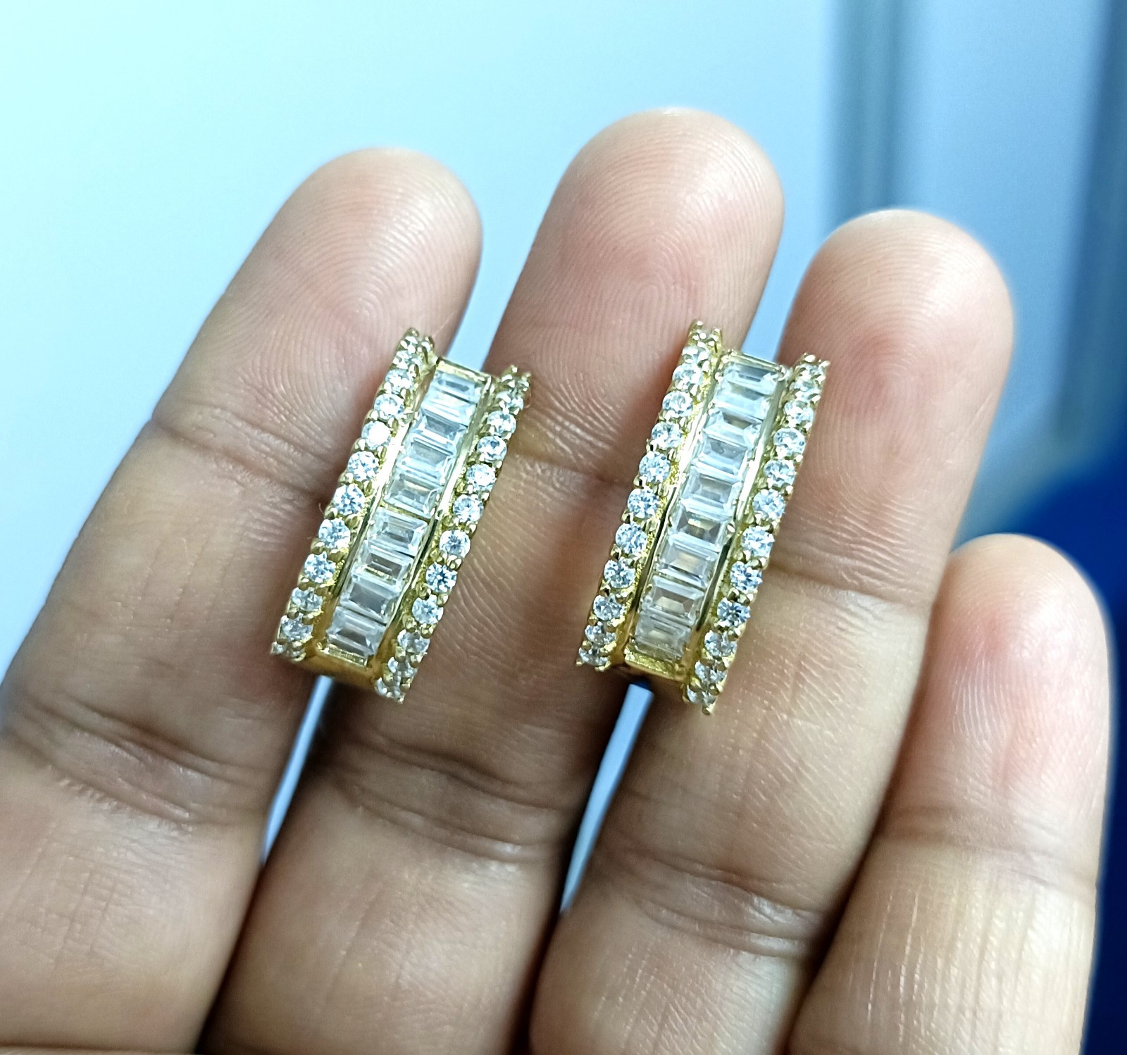 2Ct Baguette Cut Lab Created Diamond Hoop Earrings 14K Yellow Gold Plated Silver