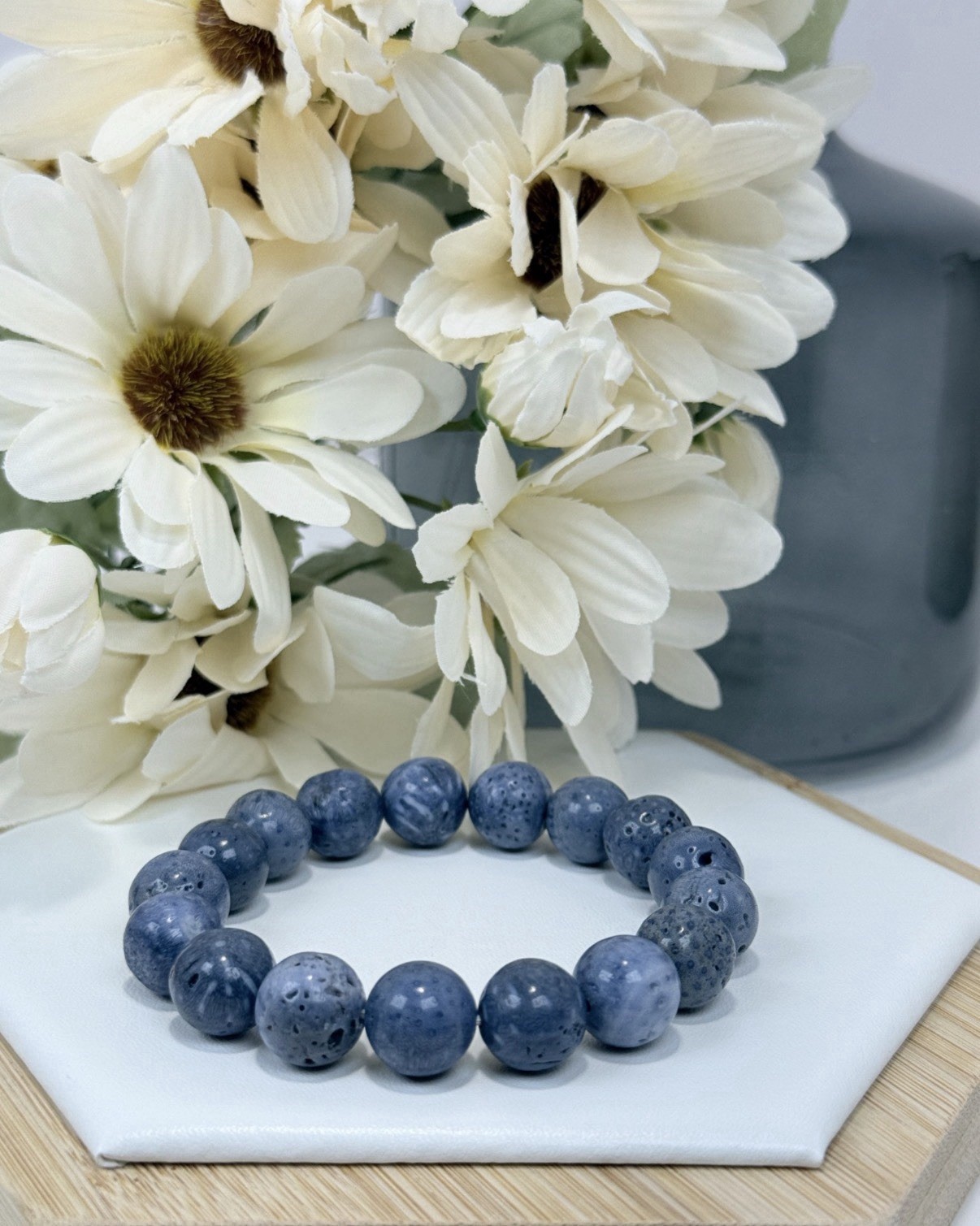 Lava Stone Blue Bead Bracelet 11.8MM