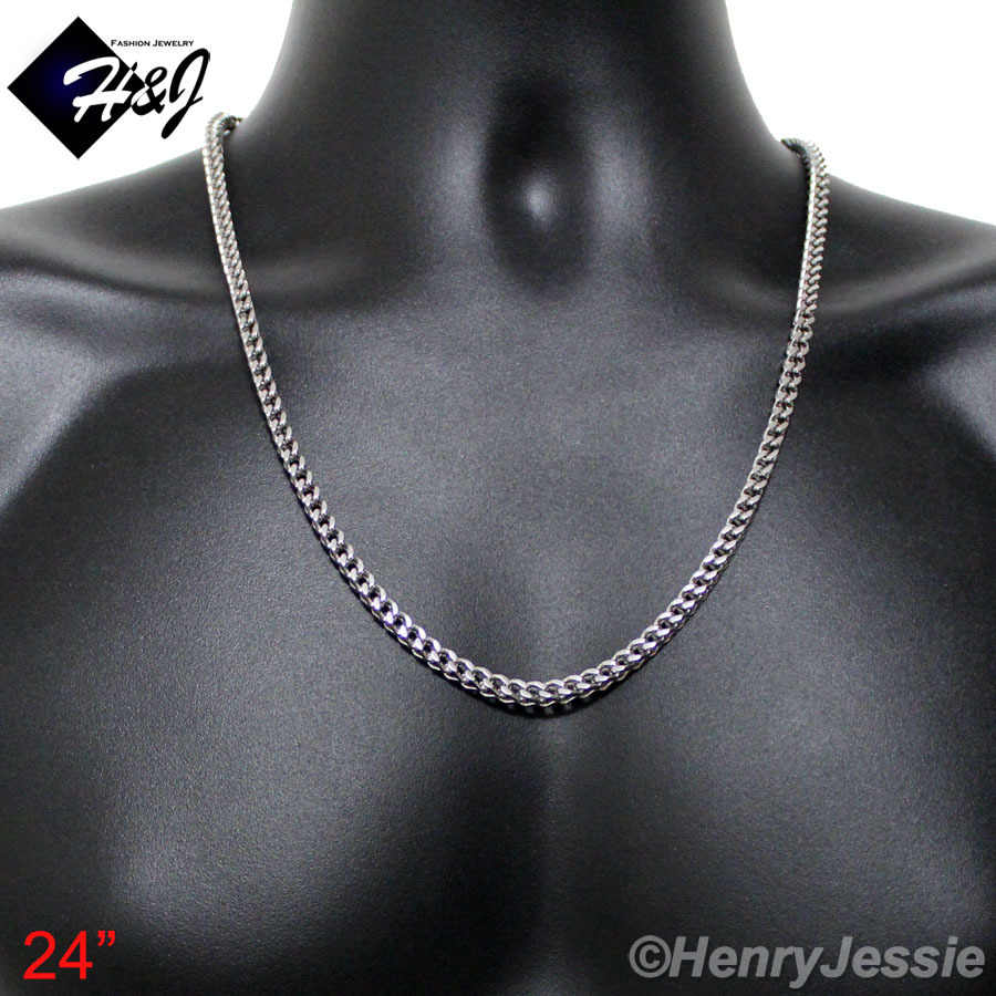 24″30″36″MEN Stainless Steel 4.5mm Silver Franco Box Cuban Curb Chain Necklace