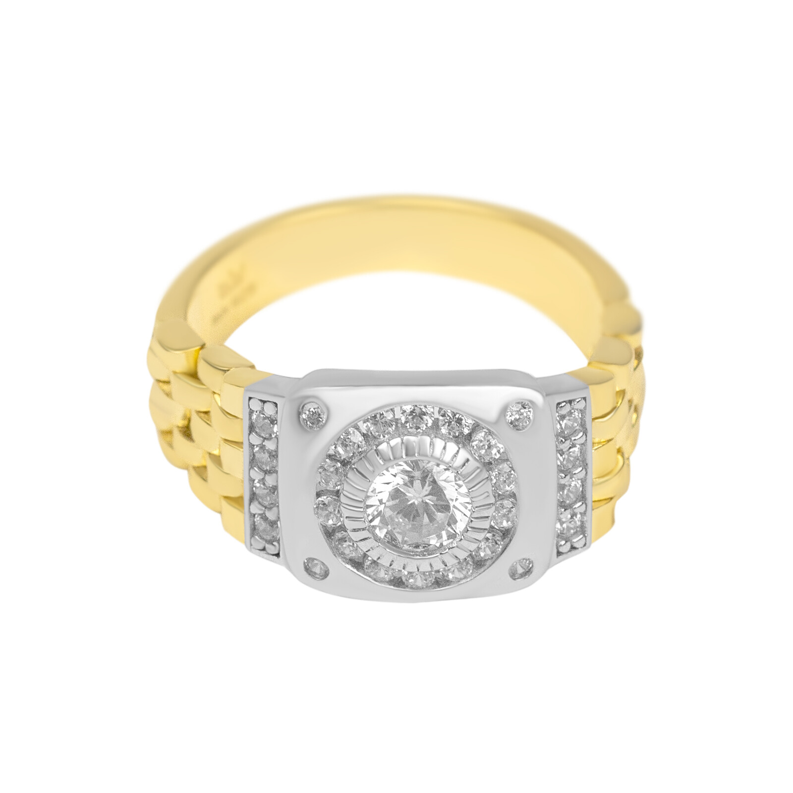 10k Gold Plated Solid 925 Sterling Silver Watch Band Ring for Men Pinky CZ
