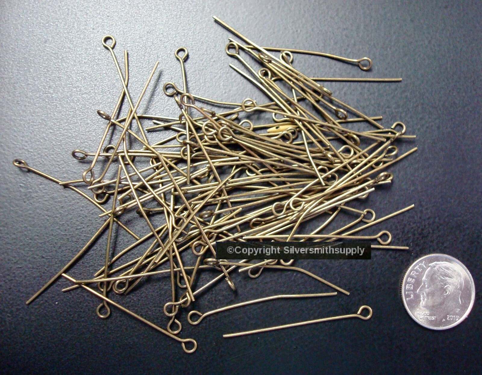 1 3/8in Bronze pl 20 ga eye pins 100pcs 35mm bead findings earring parts FEP012