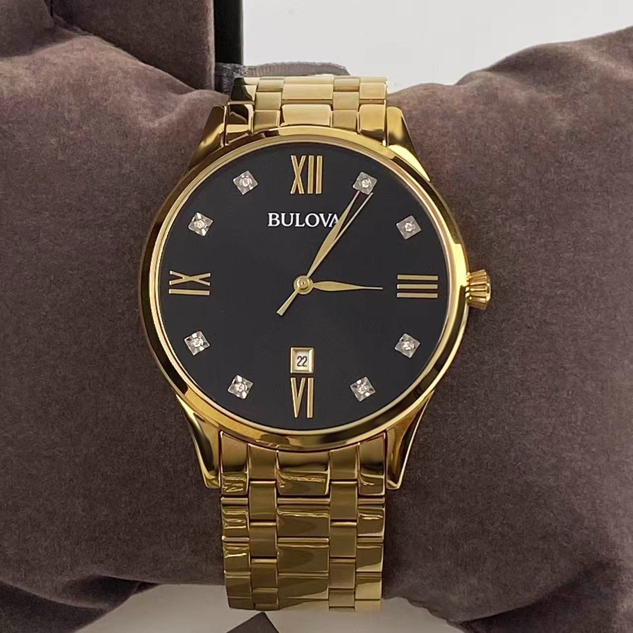 Bulova 97D108 Classic Diamond Black Dial Stainless Steel Men’s Quartz Watch 40mm
