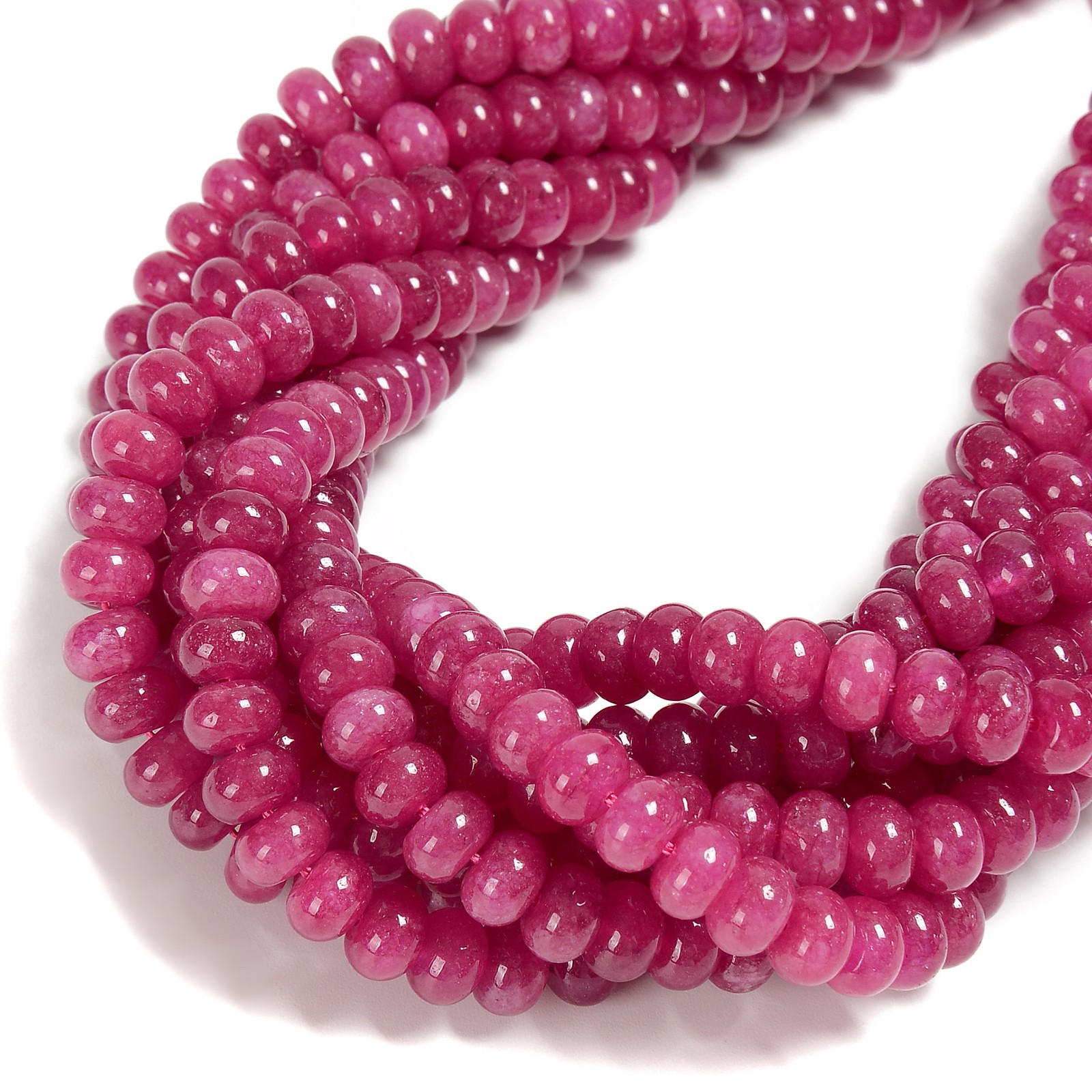 Fushia Color Dyed Jade Smooth Rondelle Beads Size 5x8mm 15.5” Strand