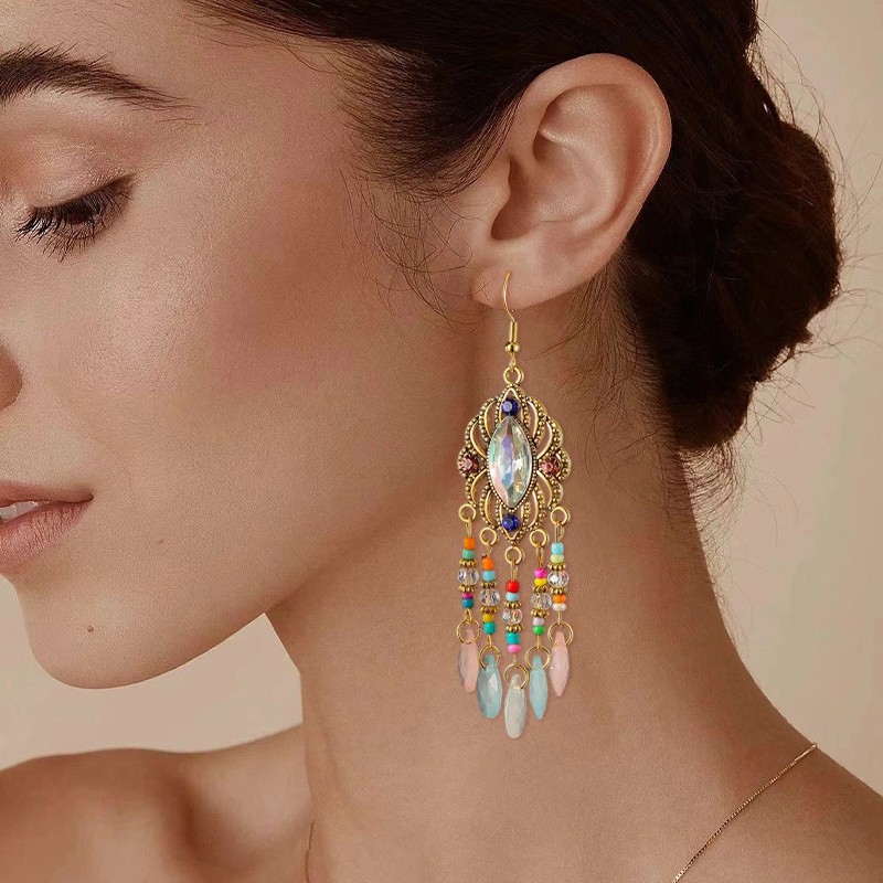 6 Pairs Bohemian Style Tassel Earrings Perfect Natural Stone Jewelry Gift