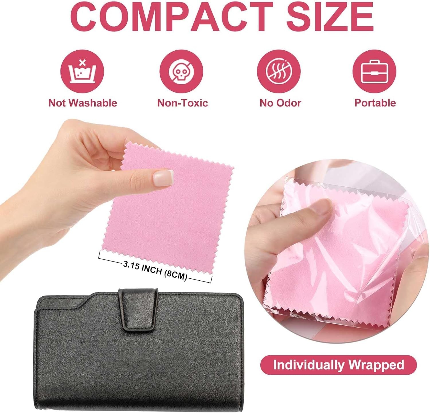 Compact 50pcs Pink Suede Cloths for Jewelry Care – Shine Your Precious Pieces
