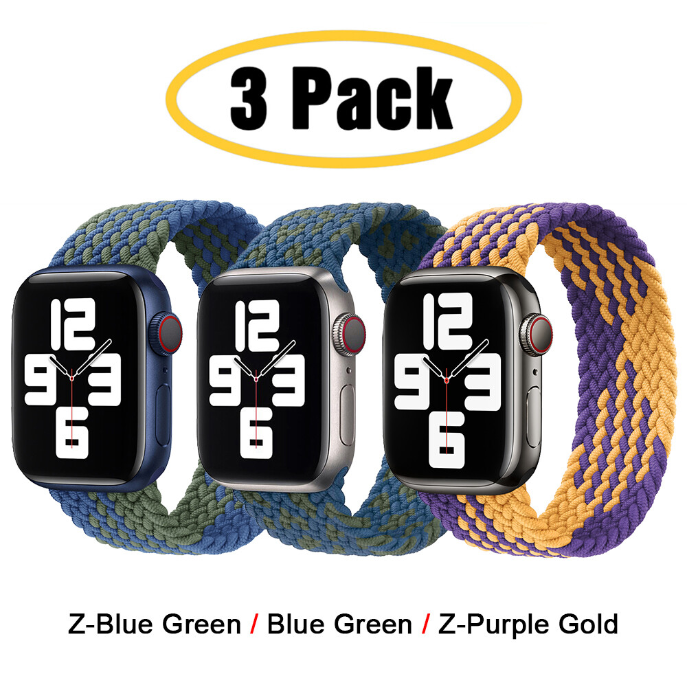 For Apple Watch 11 10 9 8 7 6 5 4 44/45/49mm 3 PACK Braided Solo Loop Band Strap
