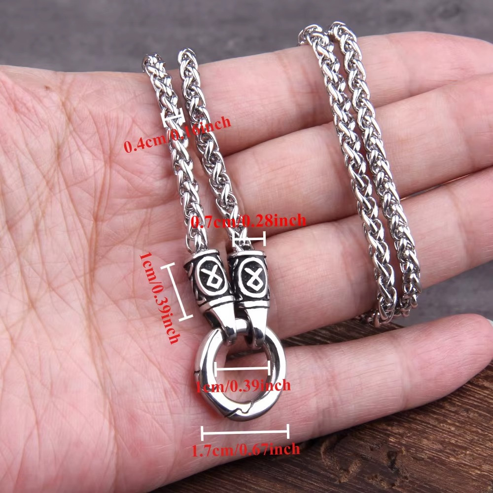 Nordic Viking Rune Necklace Stainless Steel Chain Open Round Clasp Pendant Norse