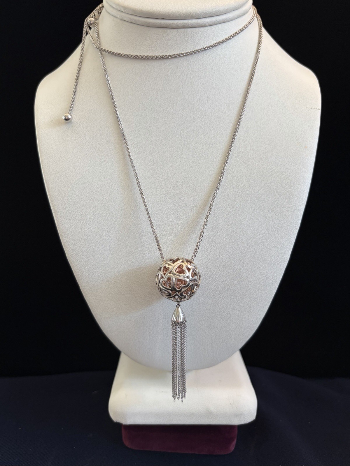 Beautiful Chamilia Sterling Silver 925 Captured Hearts Adj. Necklace with Tassel