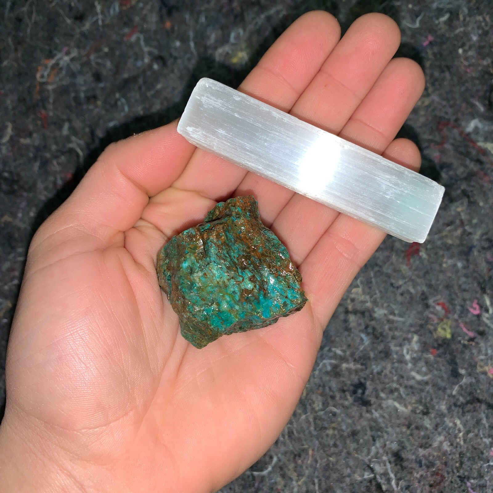 One (1) Charged Chrysocolla Rough Gemstone + A FREE Selenite Charging Stick