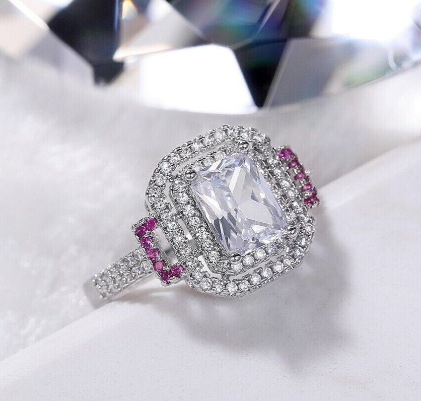 2.51 Ct CZ Pretty Engagement Ring Silver Plated Women & Men Wedding Gift Ring