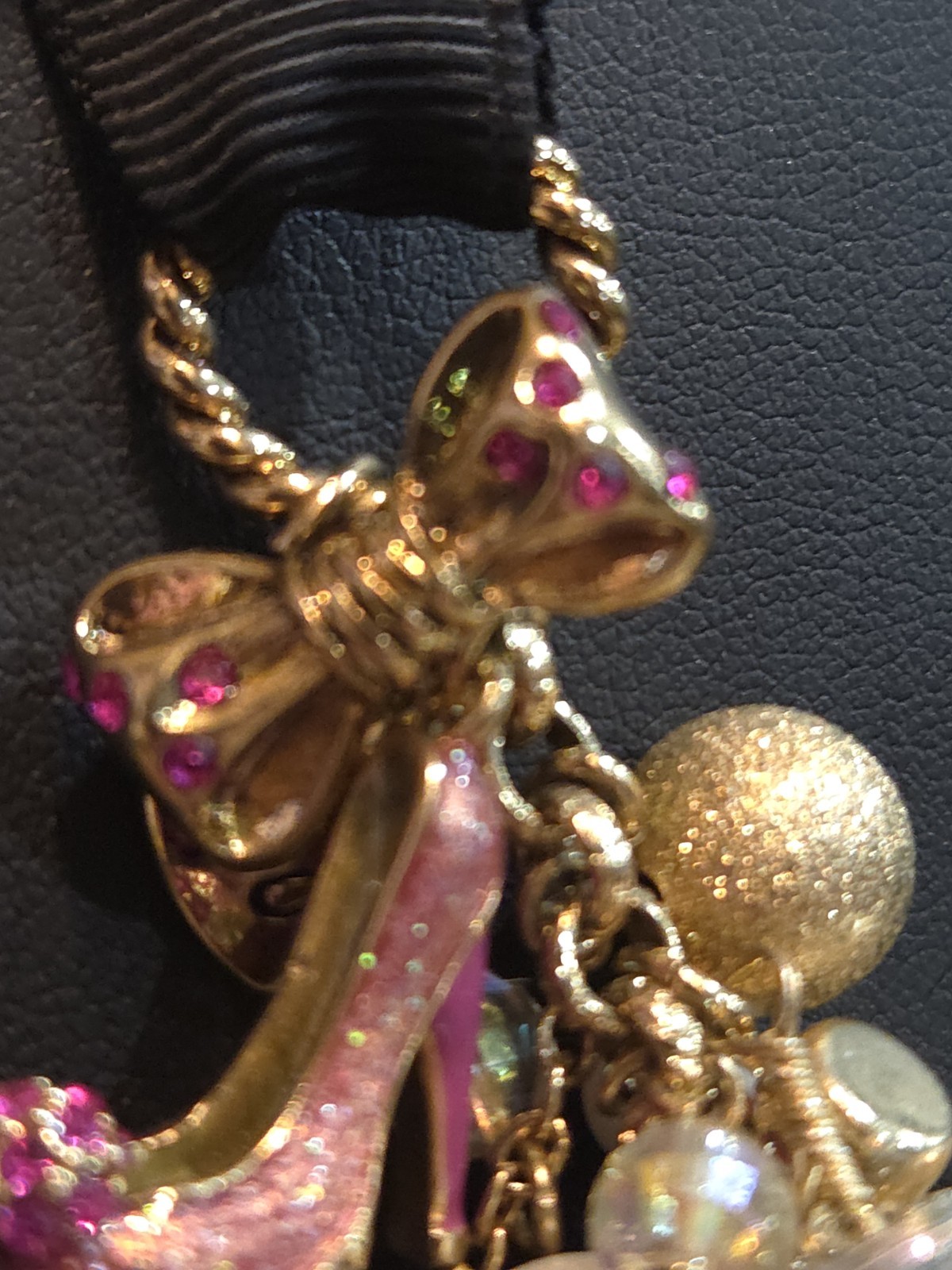Vintage Betsey Johnson Varsity Crush Pink Gold Tone Charm Neck Mess Barbiecore