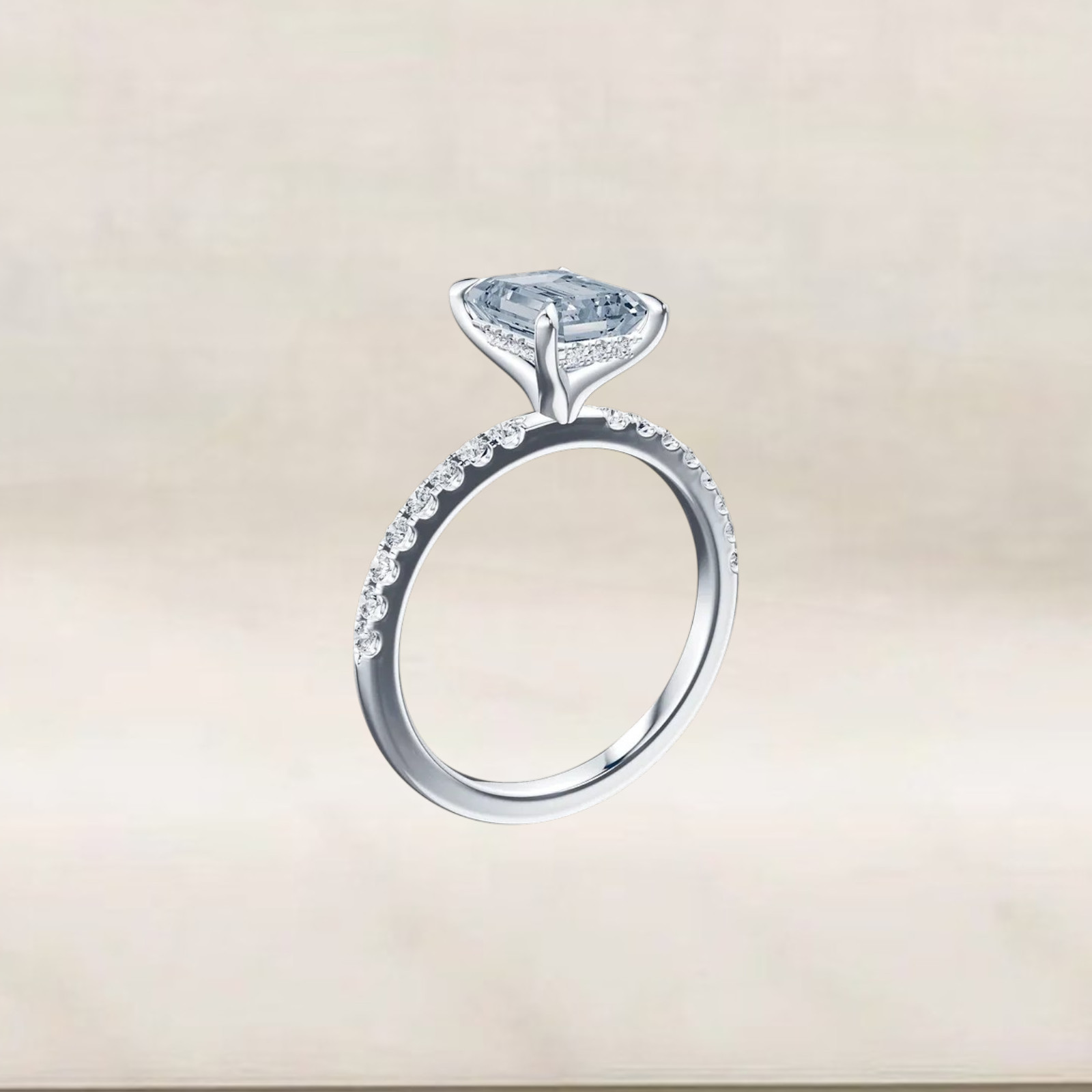 Fancy Vivid Blue 14k White Gold Diamond Ring IGI Lab Created 3.25 Ct Radiant Cut