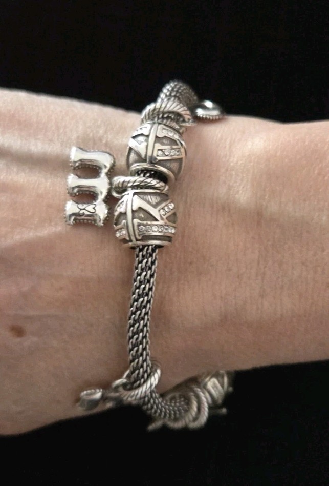 Brighton Slide Charm Bracelet Mesh Chain Initials Mom Grandmother Silver Tone