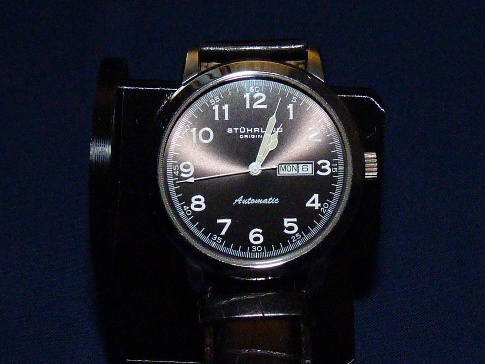 Stuhrling Original Lexus 44mm Day & Date, Charcoal Gray Dial, Black Strap, VG