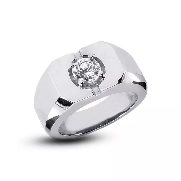 Solid 14K White Gold Solitaire Mens Ring 1.72 CT Round Lab-Grown Diamond G SI2
