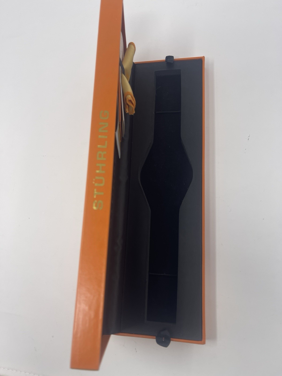 Stührling Original Watch Box Case Orange Gold Logo w/ Inserts & Cloth – No Watch