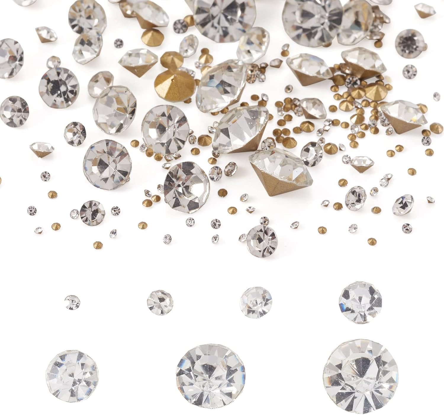 2600Pcs Faceted Glass Rhinestone 7 Sizes Pointed Back Crystal Diamante Gems Face