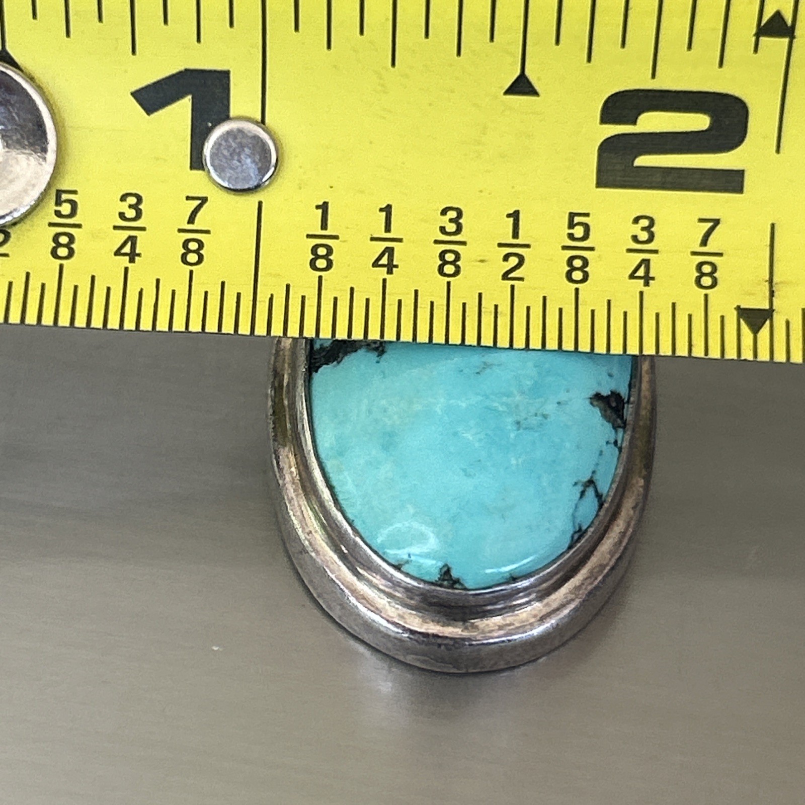 Vintage Turquoise Silver Oval Pendant 1 1/2″ x 3/4″ 13G
