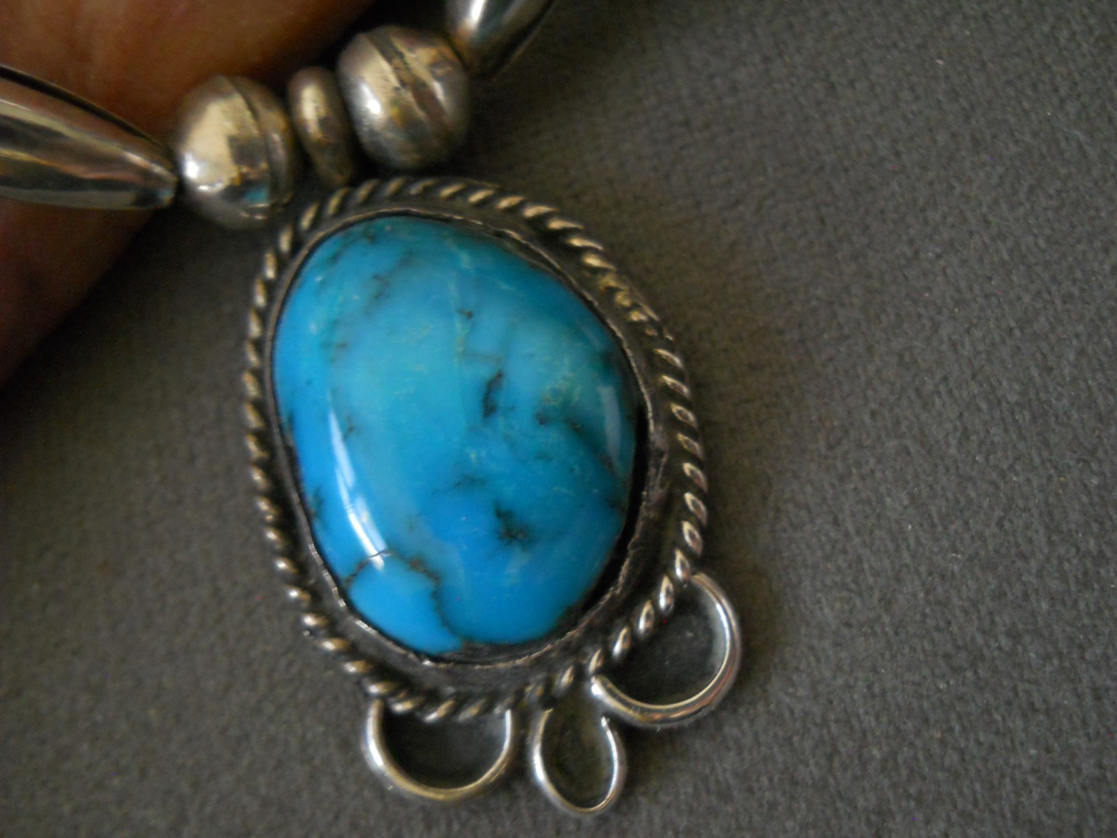 Native American Navajo Domed Rich Blue Turquoise Sterling Silver Bead Necklace