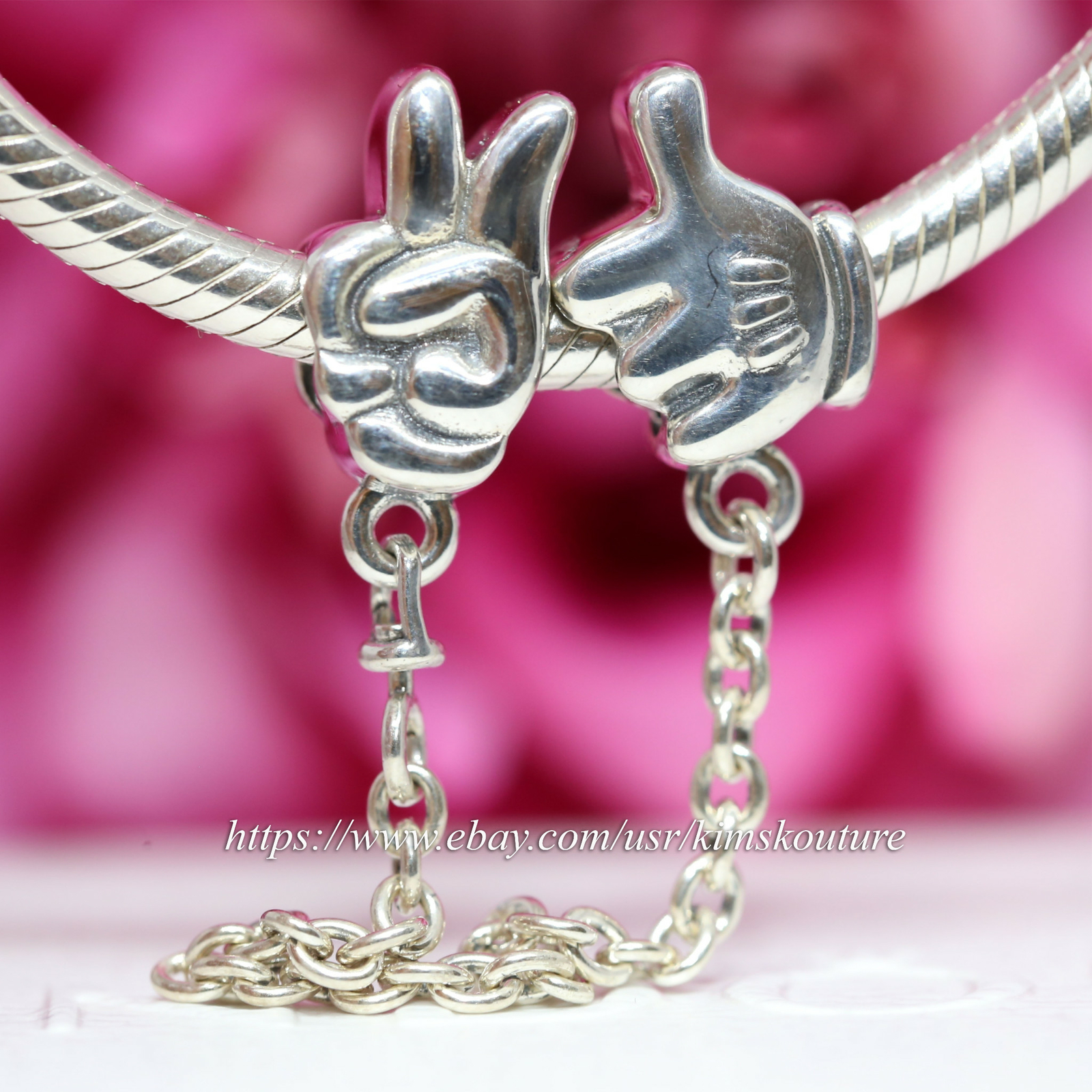 NEW! Authentic Sterling Silver, Mickey Gestures Safety Chain 797172