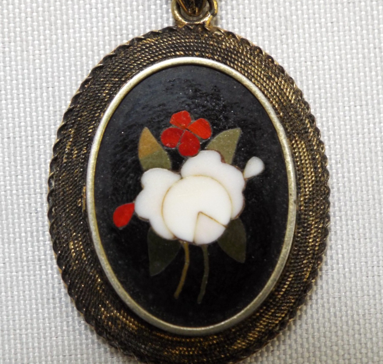 Antique Italian Pietra Dura Inlaid Mosaic 2 Sided Pendant Sterling Silver 12.1g
