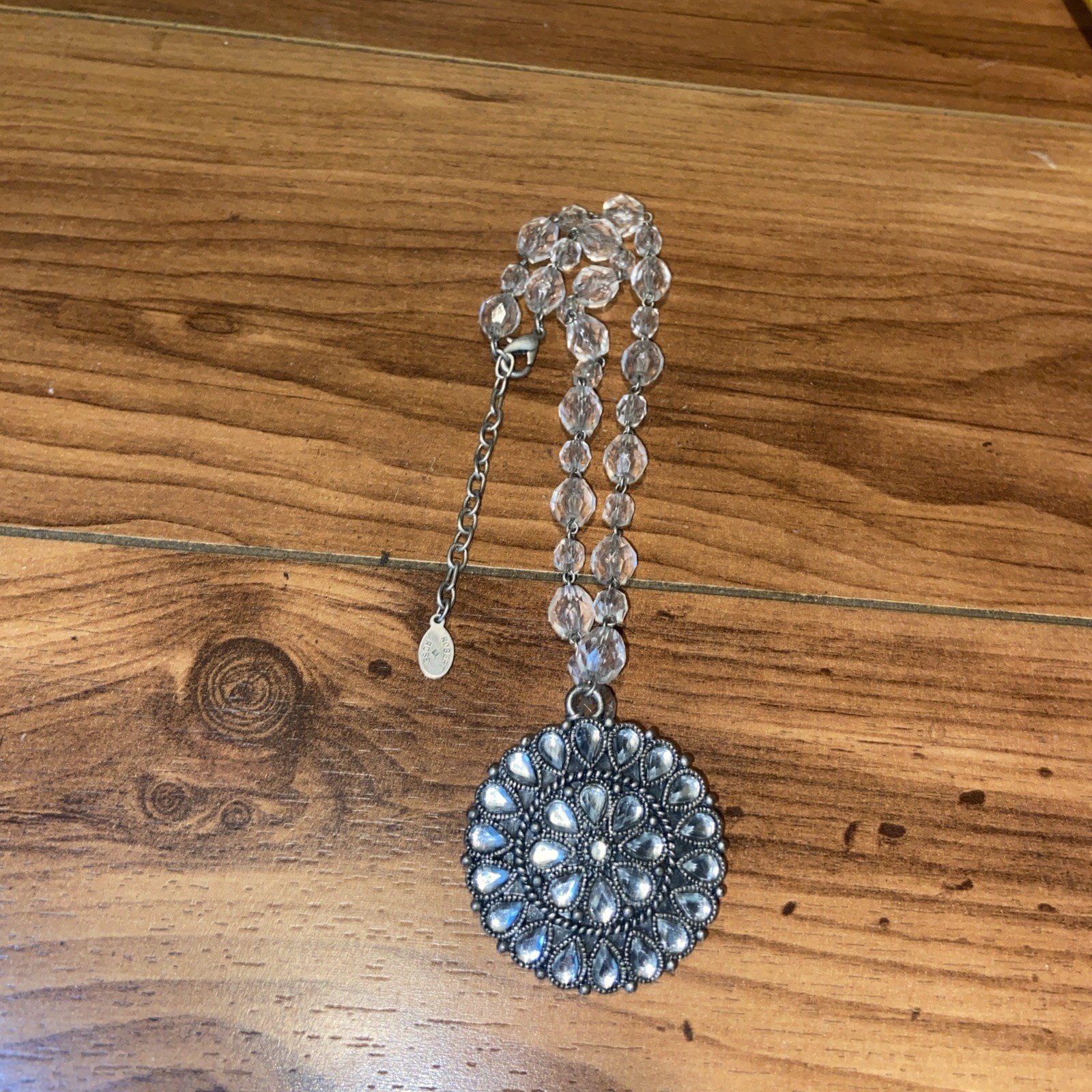 ROBERT ROSE NEW Clear Beaded Rhinestone Pendant Necklace Chain Dressy