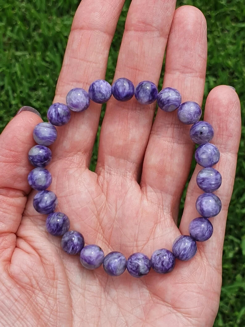 8mm Charoite Healing Bracelet Purple Stretch Healing Crystal Reiki Mothers Gift