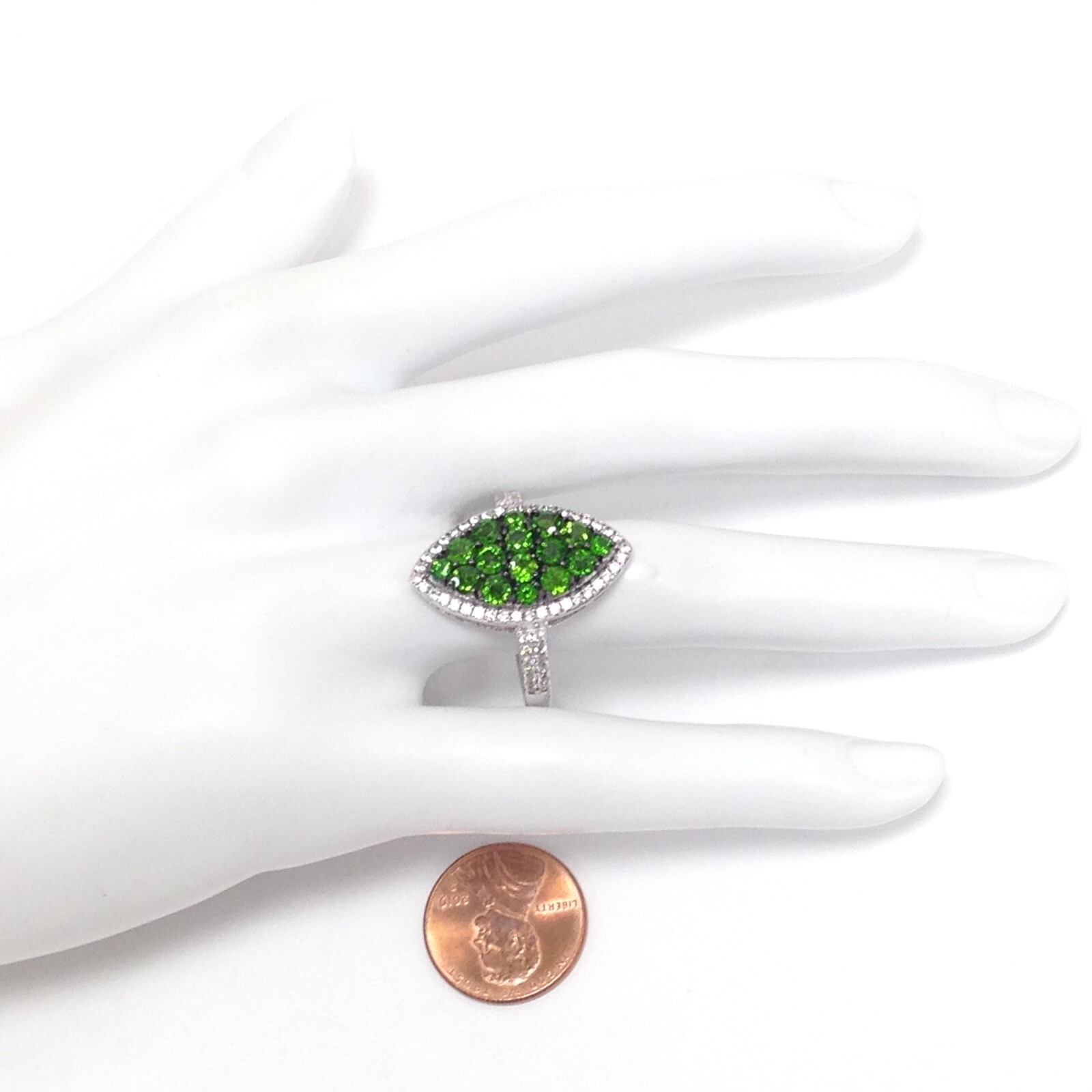 FZN Fuzion Creations Sterling Silver Green Chrome Diopside Cluster Ring Sz 11.75