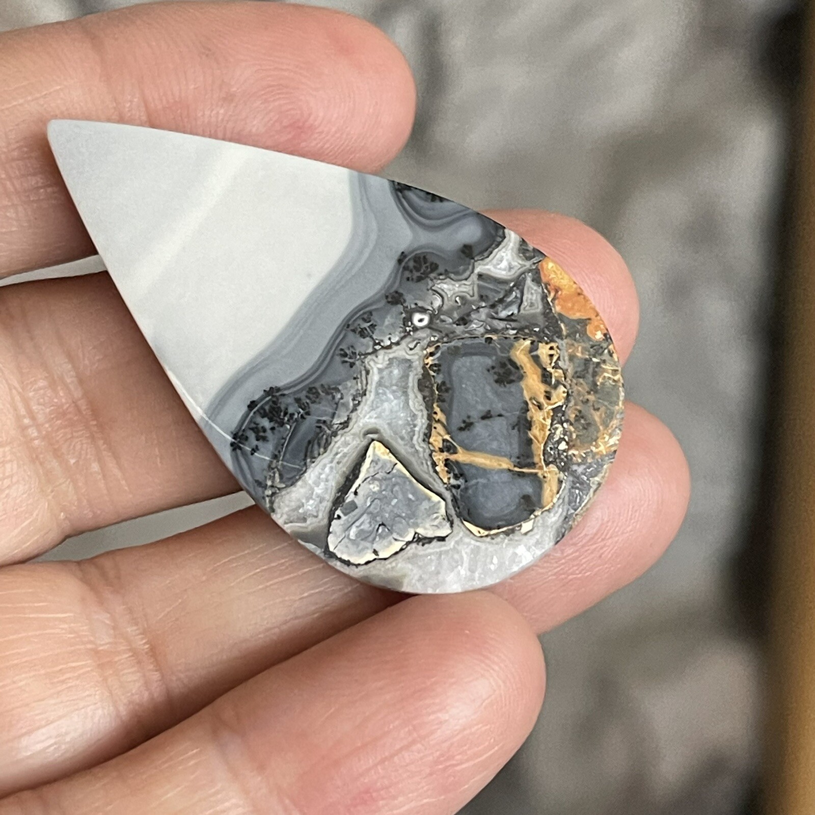 45.9x26x5.6mm Scenic Teardrop Maligano Jasper Cabochon Loose Picture Stone