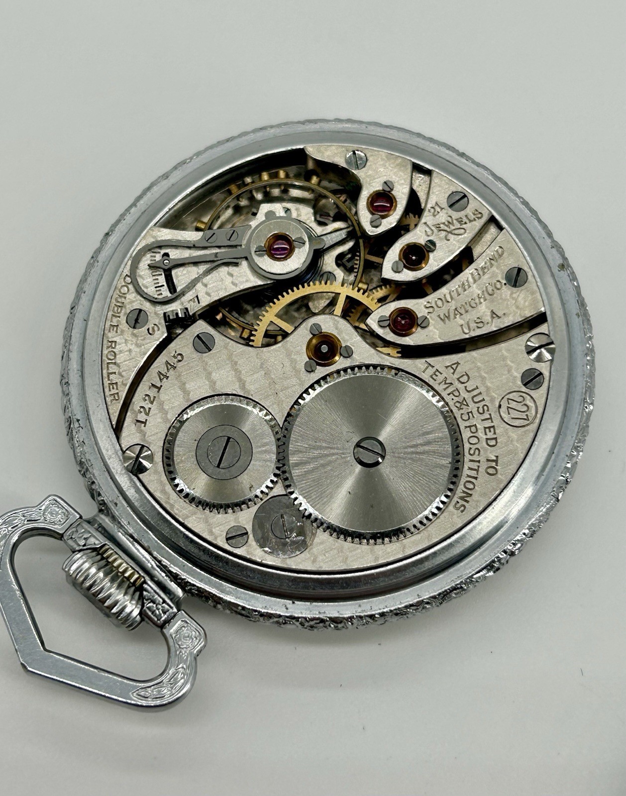 South Bend Grade 227 Railroad Pocket Watch 21J 16S Lever Set Double Roller Runs