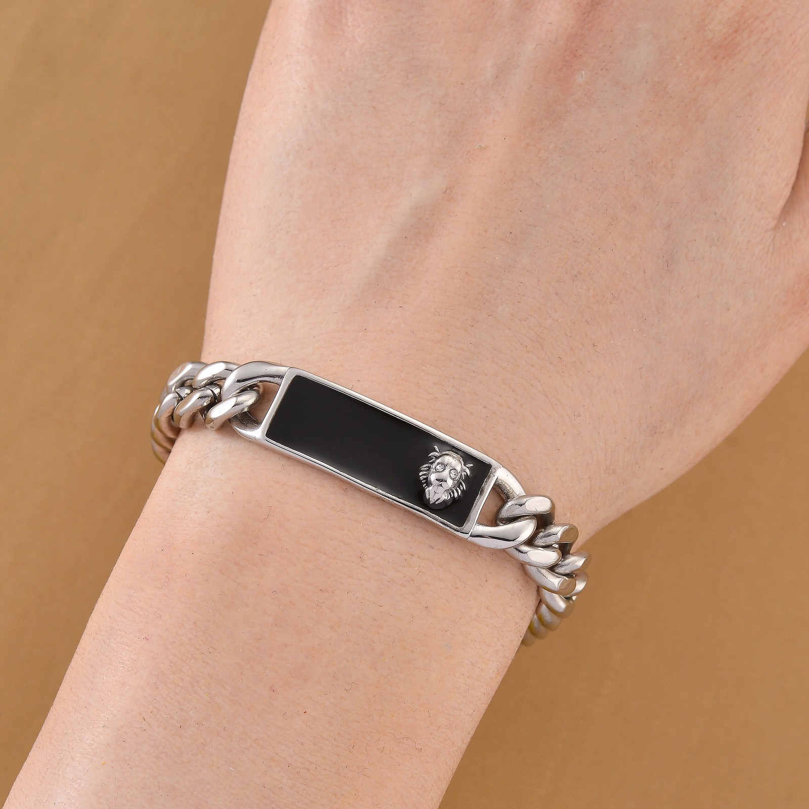 Cubic Zirconia Lion Head Bracelet in Stainless Steel 7.50-9.0In