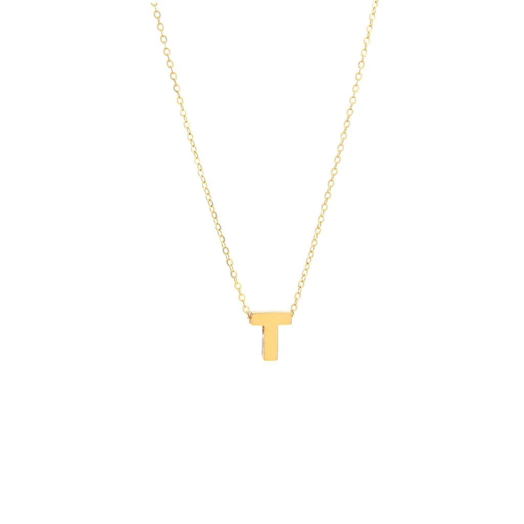 14K Yellow Gold initial ‘T’ pendant on a 16″ chain with a 2″ extender